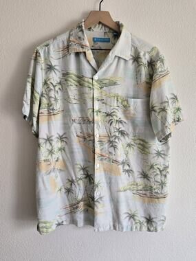 Tori Richard Silk Blend Short Sleeve Button Up Shirt Tropical Beach Resort Med